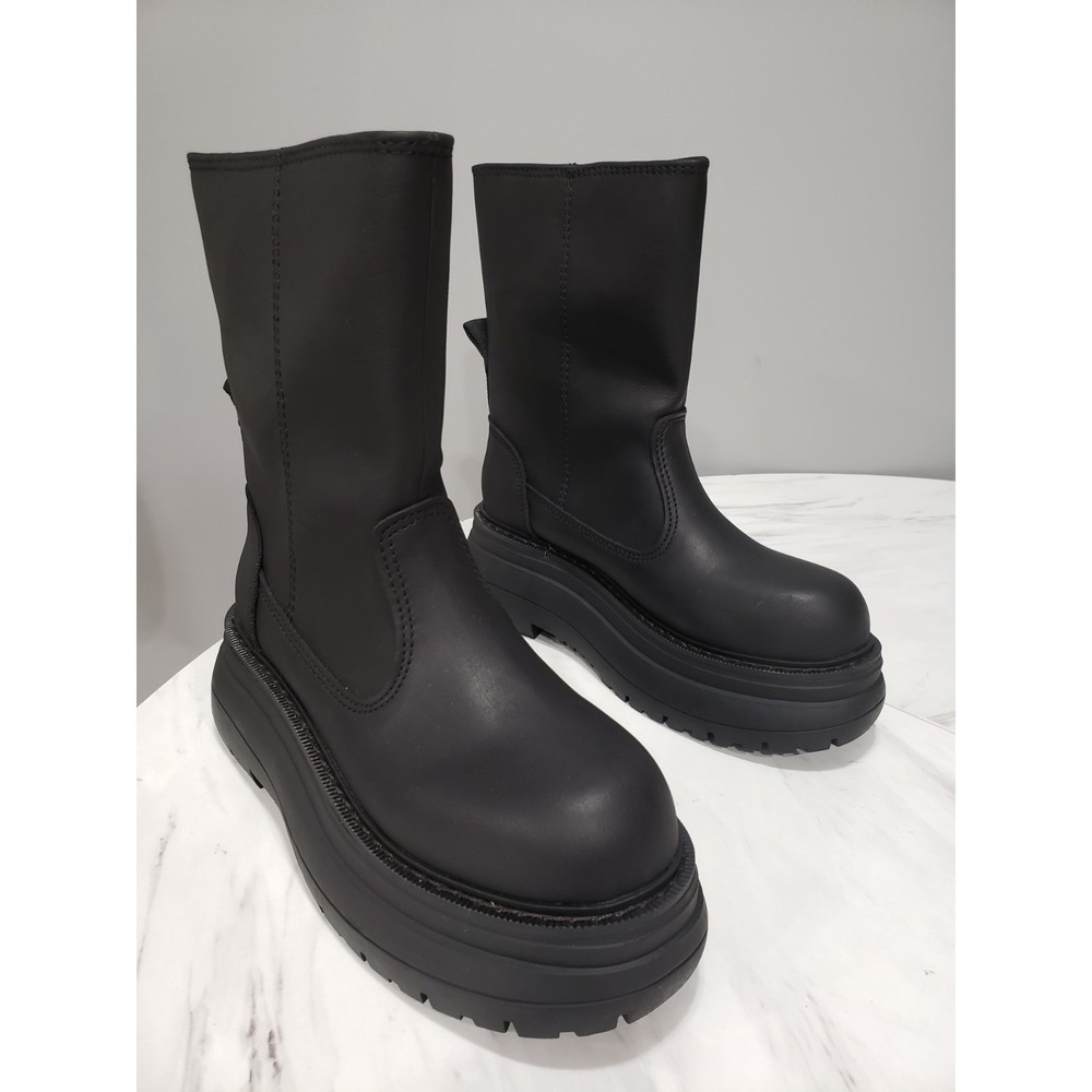 NEW SZ 10 Darker Wavs SOLID BLACK SLIP ON platform boots gothic chunky grunge